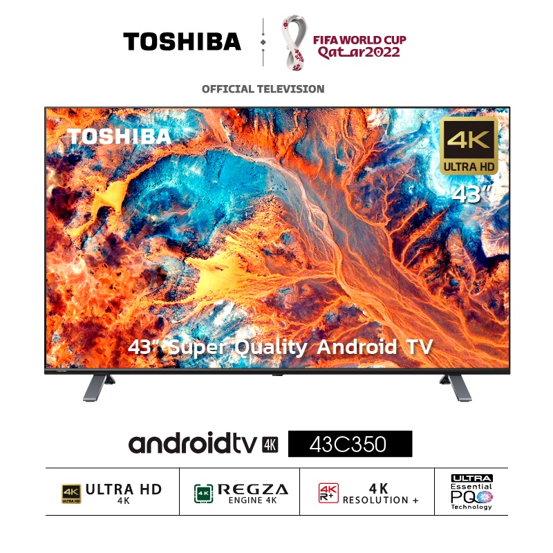 ใส่โค้ด[7KSVA8RU]รับcoins15%Toshiba Android TV 43 นิ้ว 4K Ultra HD HDR10 รุ่น 43C350KP