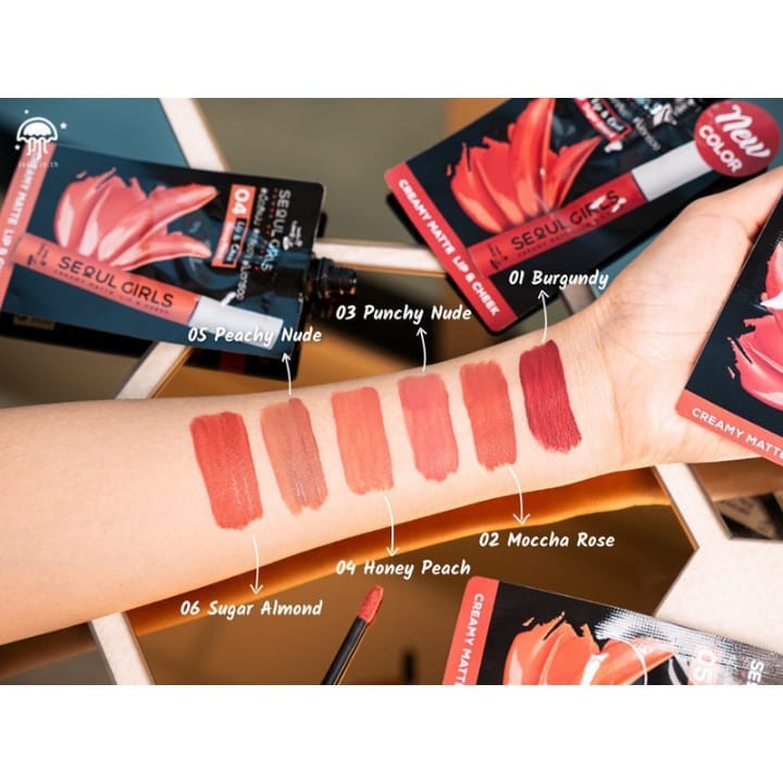 🔥ลิปนามิ เมค อัพ โปร โซล เกิร์ล ครีมมี่ แมตต์ ลิป แอนด์ ชีค Nami Make Up Pro Seoul Girls Creamy Matt