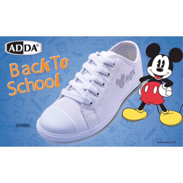 ADDA 41H04 รองเท้าพละสีขาว รองเท้าพละนักเรียน ผ้าใบนักเรียนลายมิ้กกี้เมาส์ ของแท้