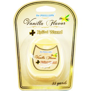 Dr.PHILLIPS Vanilla Floss Plus Xylitol waxed ไหมขัดฟันขนาด 55 หลา กลิ่นวานิลลาหอมมาก มีไซลิทอลช่วยป้องกันฟันผุ