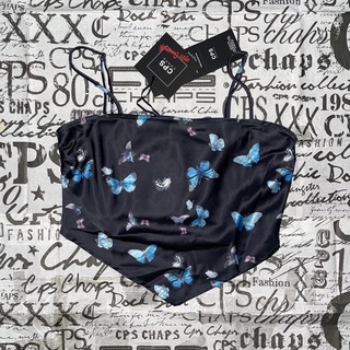 CPS CHAPS BUTTERFLY TRIANGLE TOP SIZE S มือ 1 ของแท้ 100% สายเดี่ยว ผ้าซาติน พริ้วทิ้งตัว สม็อคหลัง ยืดได้