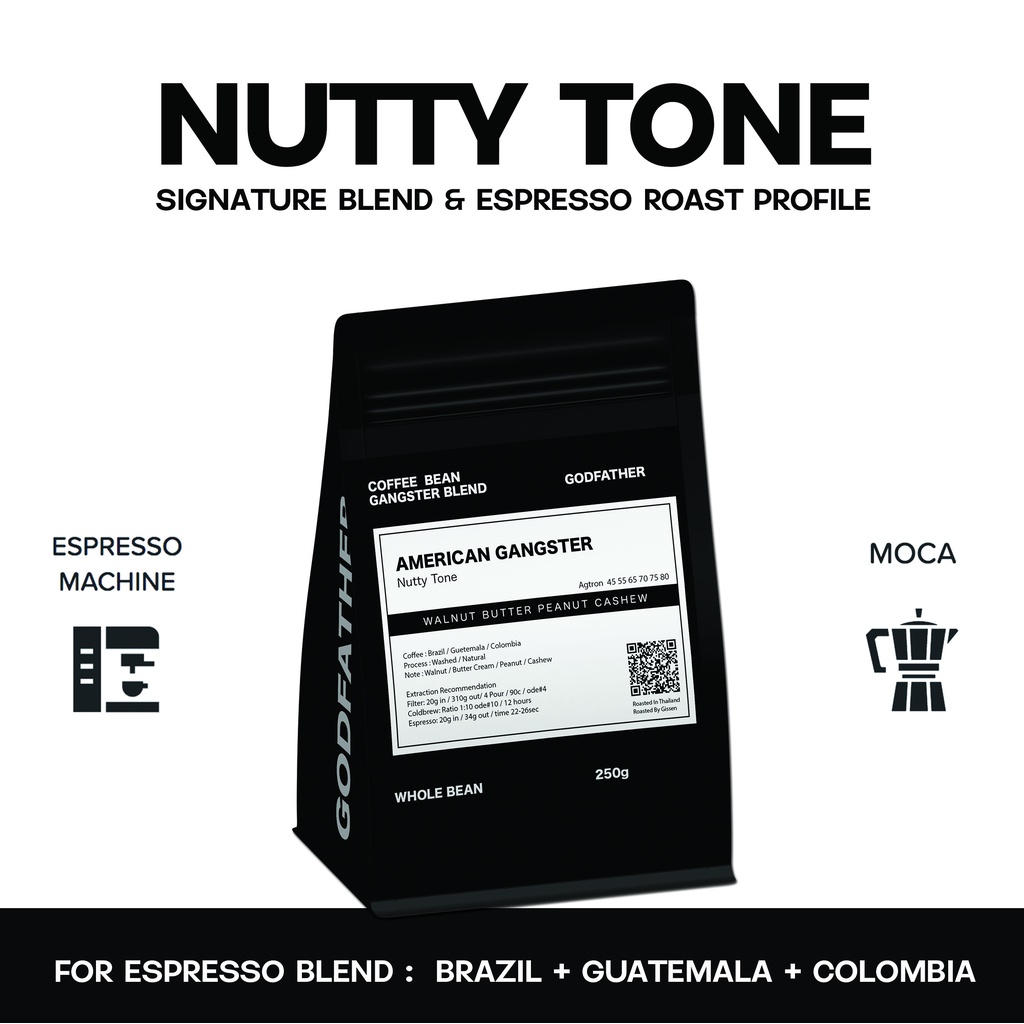 เมล็ดกาแฟคั่ว Nutty  Tones สำหรับสกัดช็อต ( For Espresso) แบรนด์ Godfather Coffee