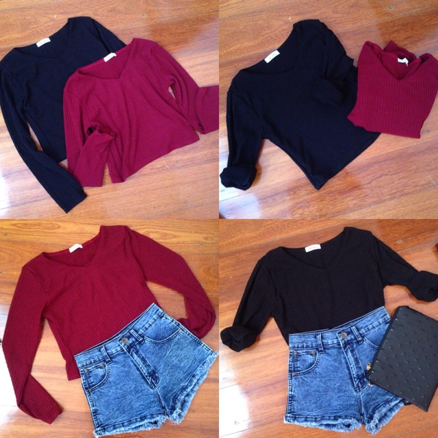 MShop V Collar เสื้อถักผ้าฝ้าย