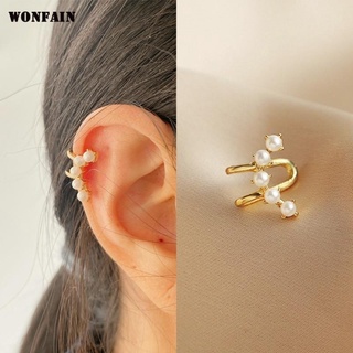 Pearl Elegant โลหะประณีตต่างหูบุคลิกภาพสำหรับผู้หญิงแฟชั่นเกาหลี Creative Ear Cuff เครื่องประดับ Accessories