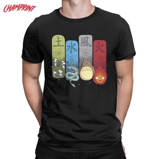 ผู้ชาย t เสื้อ Studio Ghibli Spirited Away Howl s Anime Funny Tees แขนสั้น Crewneck เสื้อยืดผ้าฝ้าย Plus ขนาดเสื้อเสื้อย