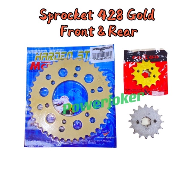 Y16 Y16ZR/Y15 Y15ZR V1 V2/FZ150/FZ 150 ใหม่ - 428 สเตอร์หน้าและหลัง Spoket Gold Depan Belakang MCS &