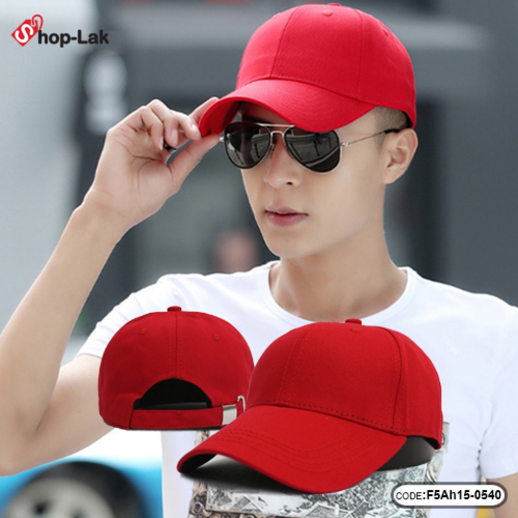 หมวกแก๊ปผ้าปีกโค้งสีแดง เนื้อผ้าคอตตอนผสมโพลี ด้านหลังเป็นเข็มขัดปรับไซด์ได้ รุ่น F5Ah15-0540 แบรนด์