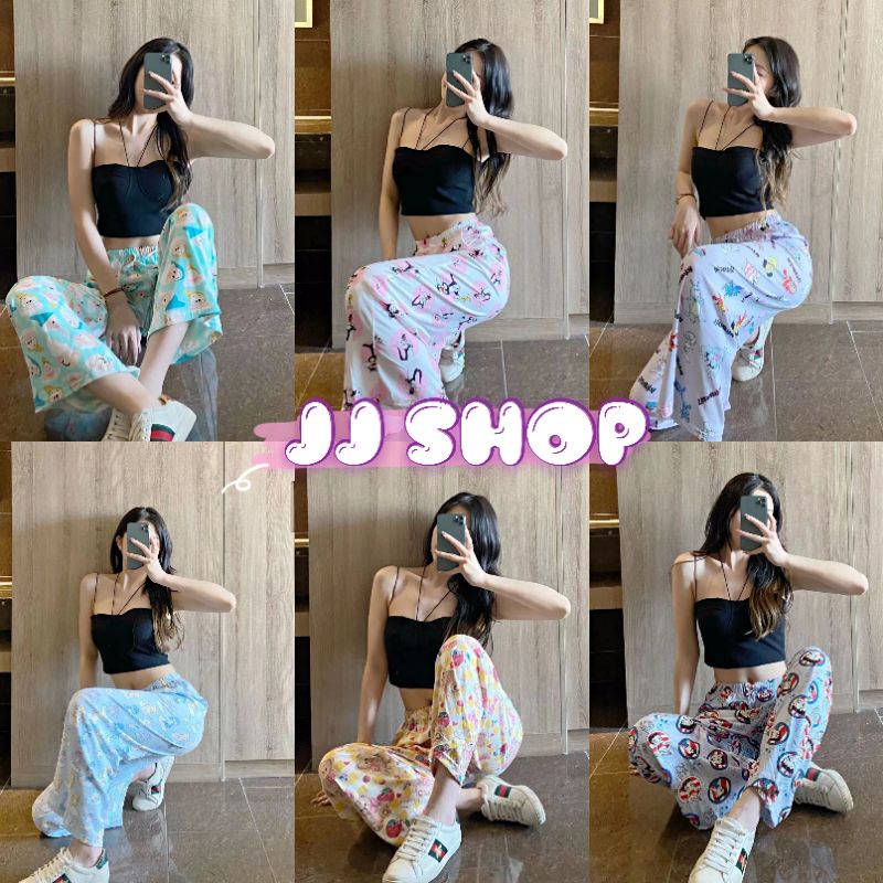 JJ Shop​💜​พร้อมส่ง กางเกงขายาว เอวส​ม็อค​ลายการ์ตูนน่ารักสุดๆ "KU-777"  01 -N