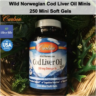 น้ำมันตับปลาจากนอเวย์ Wild Norwegian Cod Liver Oil Minis 250 Mini Soft Gels - Carlson