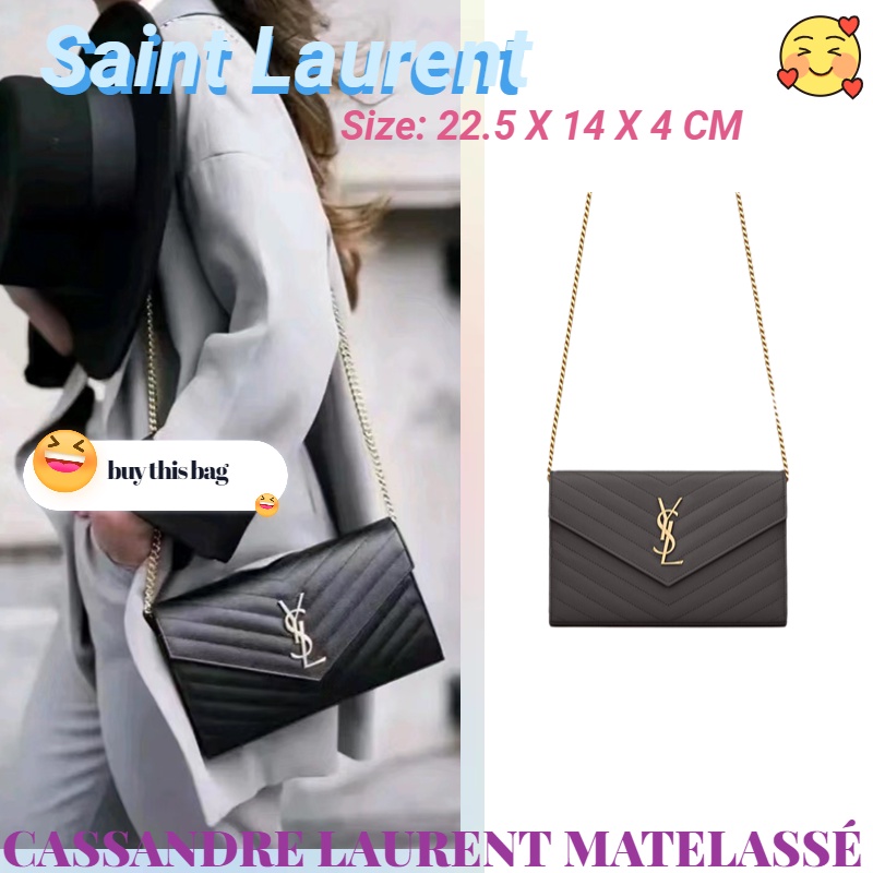 แซงต์โลรองต์  Saint Laurent  ysl CASSANDRE SAINT LAURENT MATELASSÉ กระเป๋าสตางค์แบบโซ่ หนังลายนูน/กระเป๋าใส่เหรียญ/กระเป