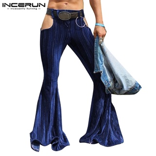 INCERUN Men 2Colors Fashion Elastic Waist Side Hollow Out Long Flared Pants