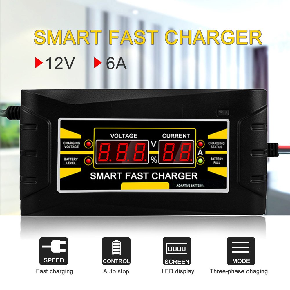 Full Automatic Car Battery Charger 150V250V To 12V 6A Smart Fast Power Charging For Wet Dry Lead
