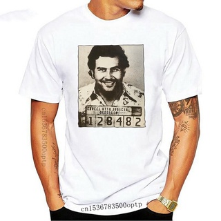 เสื้อสีขาว - เสื้อยืดผ้าฝ้าย Liber ขนาดใหญ่และสูงขนาดคิงไซส์ตลก Pablo Escobar Mugshot ภาพถ่ายชายฮาร