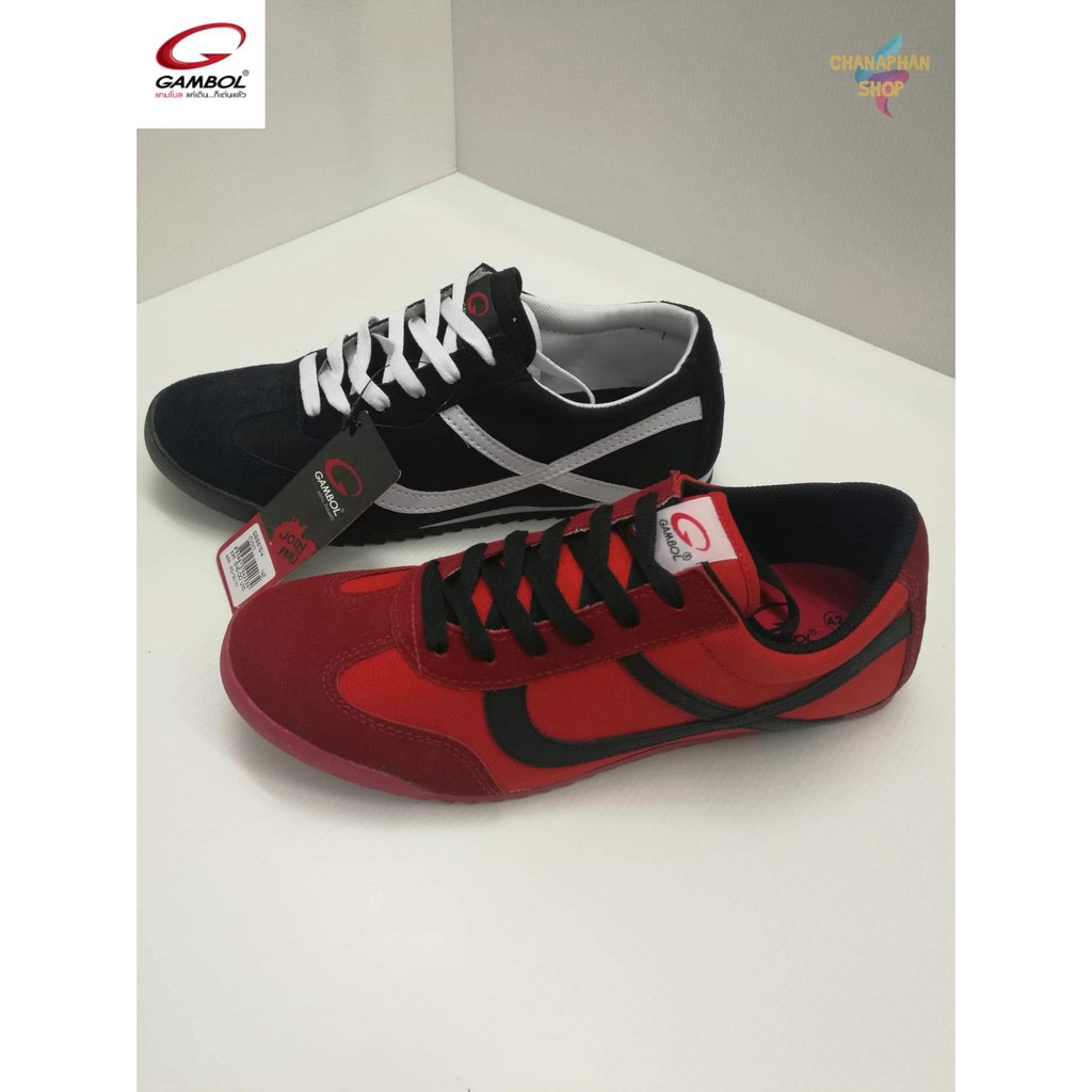 รองเท้าผ้าใบแกมโบล (GAMBOL) แนวโอนิ รุ่นGB86154 สีดำขาว/สีแดงดำ SIZE40-46