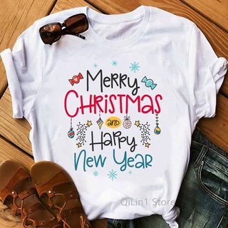 เสื้อยืด พิมพ์ลายกราฟฟิค Merry Christmas น่ารัก เหมาะกับของขวัญปีใหม่ สําหรับผู้หญิง