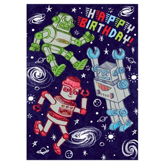 eeBoo  Silver Robots Birthday Card การ์ดอวยพรวันเกิด