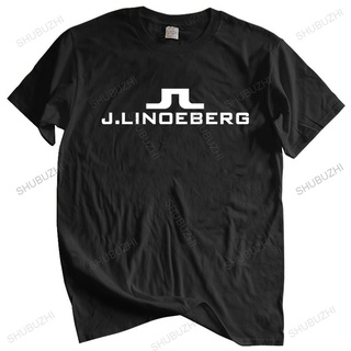 เสื้อยืดผ้าฝ้ายพรีเมี่ยม เสื้อยืดคอกลม พิมพ์ลายโลโก้ J Lindeberg Golfer euro สีดํา สไตล์วินเทจ แฟชั่นสําหรับผู้ชาย