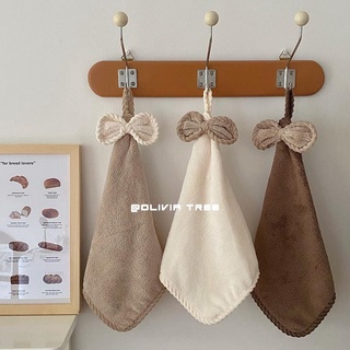 Cute Bow Thickened Coral Velvet Hand Towel Kitchen Bathroom Absorbent Hand Towel Absorbent Rag Kitchen Household Hanging Hand Towel