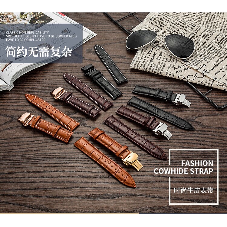 18 19 20 21 22 24mm Genuine Leather Watchband With Double รูปที่ 5