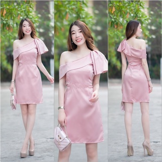 hbstation.shop เสื้อผ้าผู้หญิง Dressออกงาน สีชมพู พร้อมส่ง