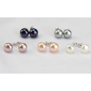 ต่างหูมุกแท้ก้านเงินชุบทองคำขาว