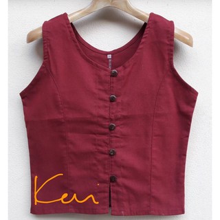 เสื้อก้อมผ้าฝ้ายสีแดง ผ่าหน้ากระดุมกะลา