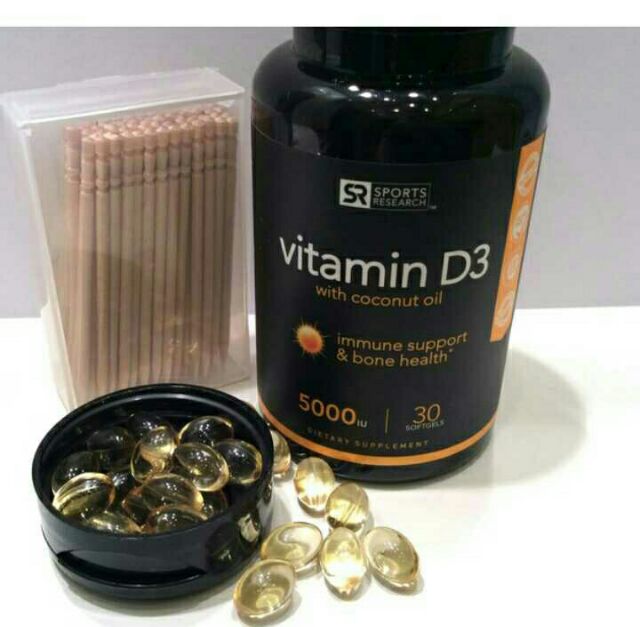 บำรุงกระดูก สุขภาพ Sport research Vitamin D3 Coconut oil 30 softgel 125mcg immune system support Bon