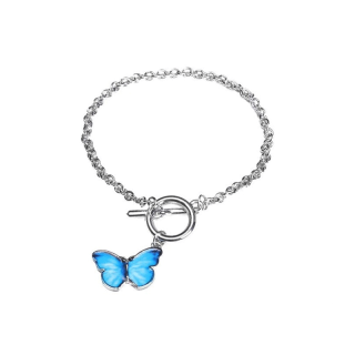 ส่งไวจากไทย Ulzzang อุปกรณ์เสริมสุภาพสตรีสร้อยข้อมือสร้างสรรค์เกาหลีผีเสื้อสีฟ้าหัวเข็มขัดสร้อยข้อมือ INS HOT คู่สร้อยข้อมือ handwear ขายส่งโรงงาน:Sky Blue Butterfly
