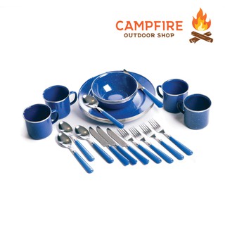 Deluxe 24-Piece Enamel Tableware Set สีน้ำเงิน ชุดจาน ที่สายแค้มป์