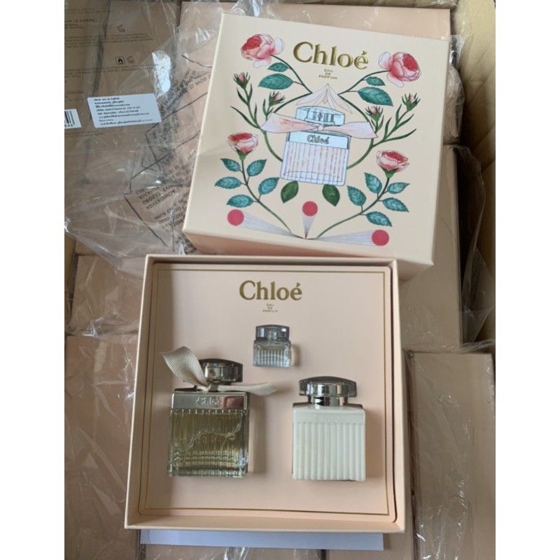 Chloe  edp3 Pcs  Gift  Set  For   Women(โบว์ครีม)