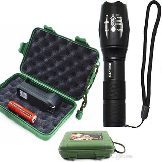 ไฟฉาย Box Set T6 LED Zoomable Flashlight Torch 5 Modes ไฟฉาย แรงสูง ซูมได้ แถมอุปกรณ์ครบชุด พร้อมถ่านชาร์จ