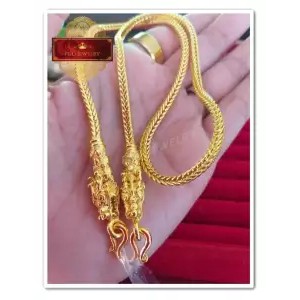 สร้อยคอขั่วมังกร ลายสี่เสา ชุบทอง 24K (99.9%) เคลือบแก้ว น้ำหนัก 2 บาท