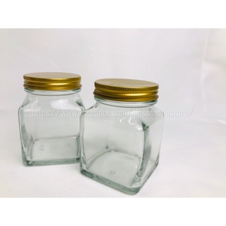 ขวดแก้ว สี่เหลี่ยม 180ml ฝาเกลียวหมุนสีทอง