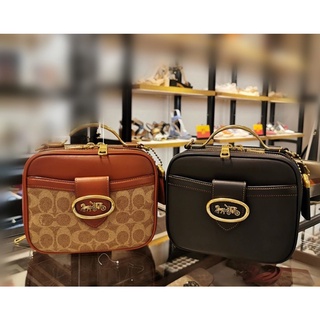 Coach 703 93846 Riley Lunchbox Bag Leather Signature Women Crossbody Sling Top Handle Handbag . กระเป๋า