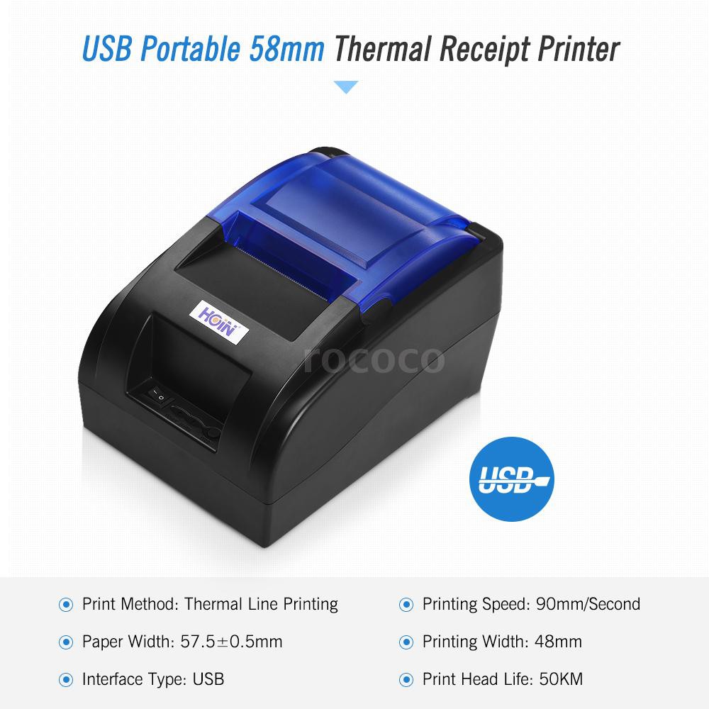 Rcc Hoin Usb Portable 58mm Thermal Receipt Printer Ticket Bill