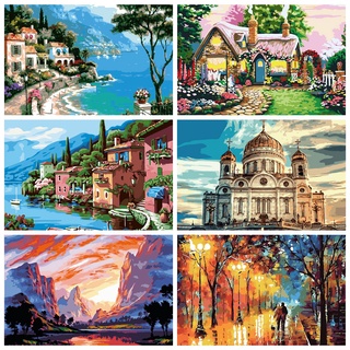 Wall Art 40*50cm Paint By Numbers Scenery Building DIY Digital Oil Painting By Numbers On Canvas Gift