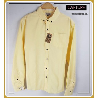 เสื้อเชิ้ตผ้า Oxford แขนยาว สีเหลือง มีถึง 4XL