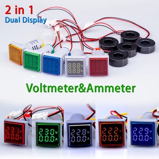 Voltmeter Ammeter AC 50-500 V 0-100A LED Digital วัดแรงดันไฟฟ้า  วัดกระแส VOLT AMP 2in1