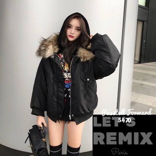 Korea overcoat bomber jacket ผ้ากันลม ตัวนี้ใส่แล้วอุ่นมากค่าา มาพร้อมกับขนเฟอสีสวยในตัว สีดำสีเดียว