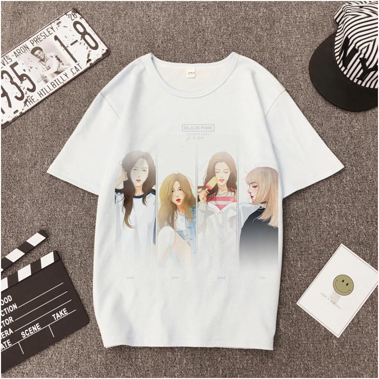 T-shirt สวยชิค เสื้อยืดหลวมๆ เสื้อยืด รุ่น man ใส่สบาย เสื้อยืดลาย แขนสั้น BLACKPINK คอกลม สไตล์เกาหลี แฟชั่น t-shirt