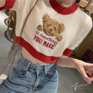 🌵Grace_chili🌵 7201 เสื้อ​ไหมพรม​แขน​สั้น​Teddy bears 🐻 เกาหลี​น่ารัก​มาก​ๆ