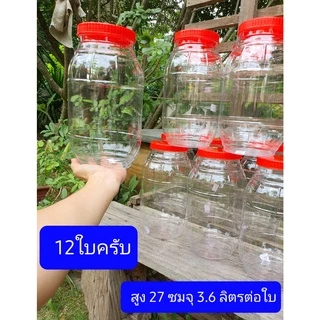12ใบ ขนาด8ปอนด์ สูง27ซม โหลปลาร้า ฝาเกลียว ขวดโหลพลาสติก กระปุกฝาแดง กระปุกพลาสติก โหลดอง
