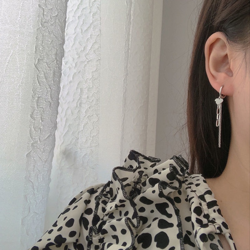 4PCS Black Cherry Earrings Set Simple Design Peach Heart Chain Earrings ราคา ถูกที่สุด ดีลบีเคเค แกลเลอรีภาพที่ 5