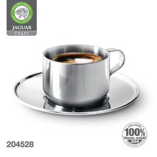 Jaguar ถ้วย ถ้วยกาแฟ พร้อมจานรอง 8 ซม. เครื่องครัว สเตนเลส ตรา จากัวร์ แพ็ค 1 ชุด