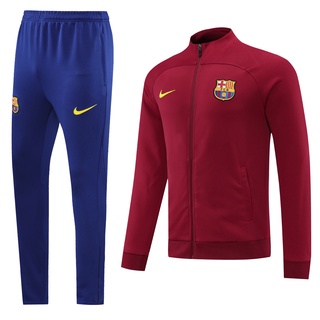 เสื้อแจ็กเก็ตแขนยาว กางเกงวอร์ม ผ้าโพลีเอสเตอร์ ลายทีมฟุตบอล Barca jogger Barcelona สีแดง สําหรับผู้ชาย ไซซ์ S - 2XL 2022 23