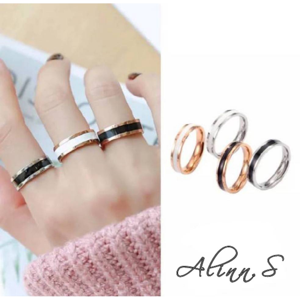 Aliz แฟชั่นแหวนแฟชั่นไทเทเนียมตัดสี ทอง 18k สไตล์เกาหลี