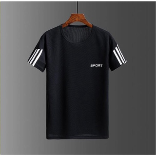 👕สินค้าพร้อมส่ง👕 เสื้อ+กางเกงขาสั้น ผ้าเบา ไม่หด ไม่ย้วย เสื้อยืดคอกลมสีพื้น ชุดกีฬาลำลองผู้ชาย@1