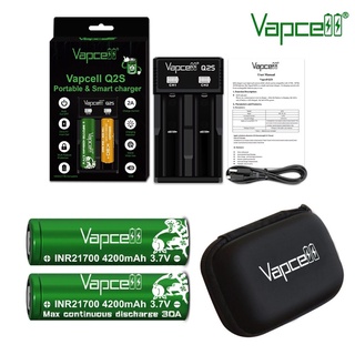 แท้100%ชุดเครื่องชาร์จและถ่านVapcell (ถ่านชาร์จINR21700 4200mAh 30A ได้ถ่าน2ก้อน+เครื่องชาร์จQ2S)