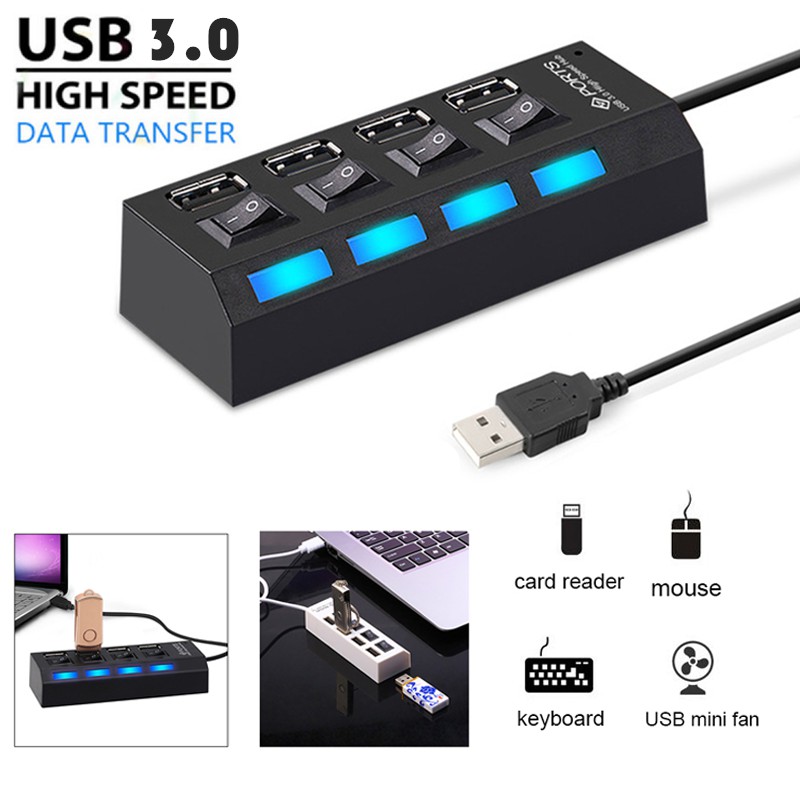 USB HUB 3.0 Combo Splitter 4 Port + 3.0 High Speed Mini ON / OFF Switch 2 In 1 SD TF Card Reader for Laptop Comp