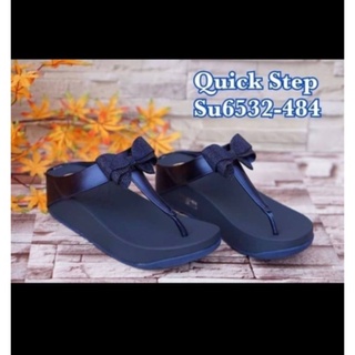 รองเท้าเพื่อ​สุขภาพ​พื้นสูง2.5​นิ้ว Quick Step​ หน้าโบว์ติดเพรช